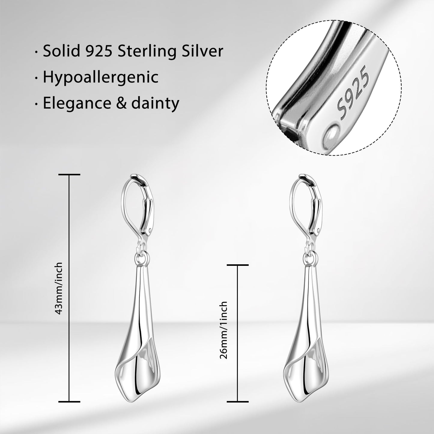 925 Sterling Silver Dangle Earrings for Women Leverback Filigree Teardrop Earrings Hypoallergenic Silver Dangle Drop Earring for Gifts (Grass-G)