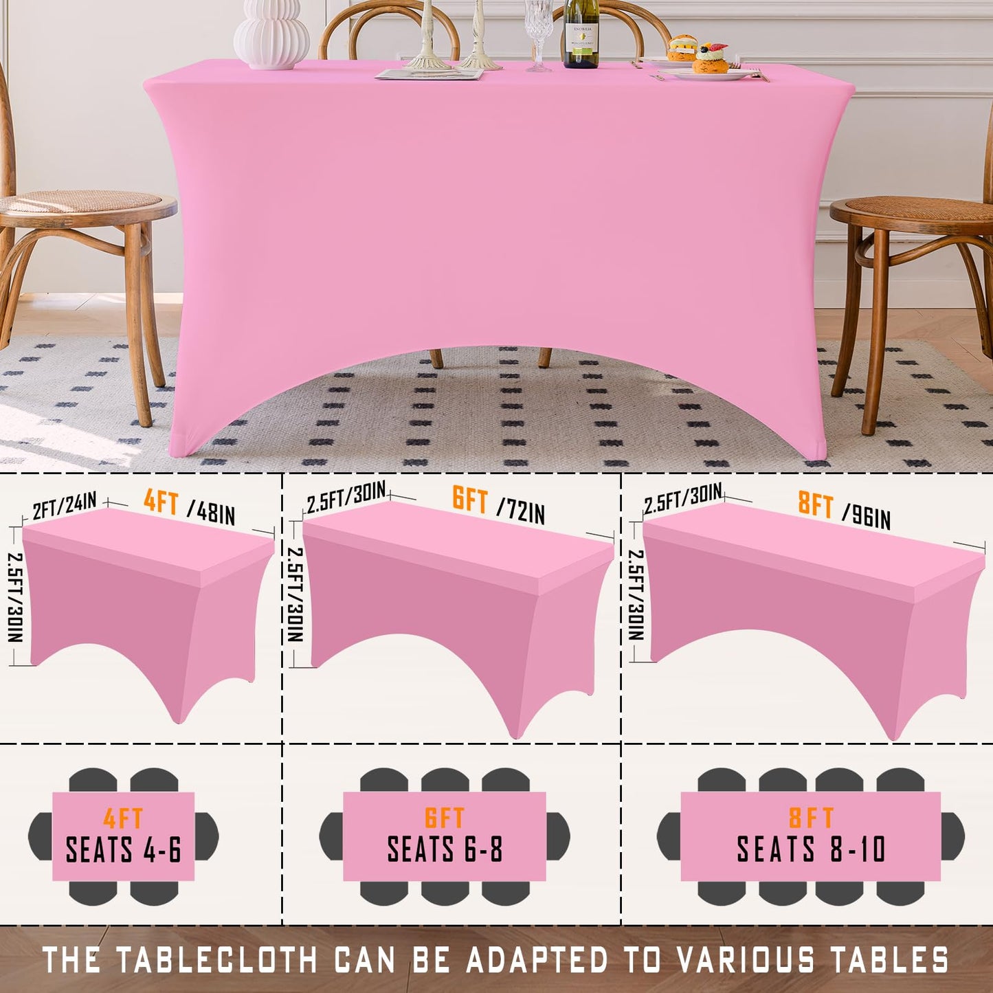 Famstar Table Cloth 2 Pack Pink 6FT Spandex Tablecloth for Rectangle Table Fitted Table Cloths Stretch Covers Washable Wrinkle Free Tablecloths for Festival Camping Picnic Wedding Party Table Cover