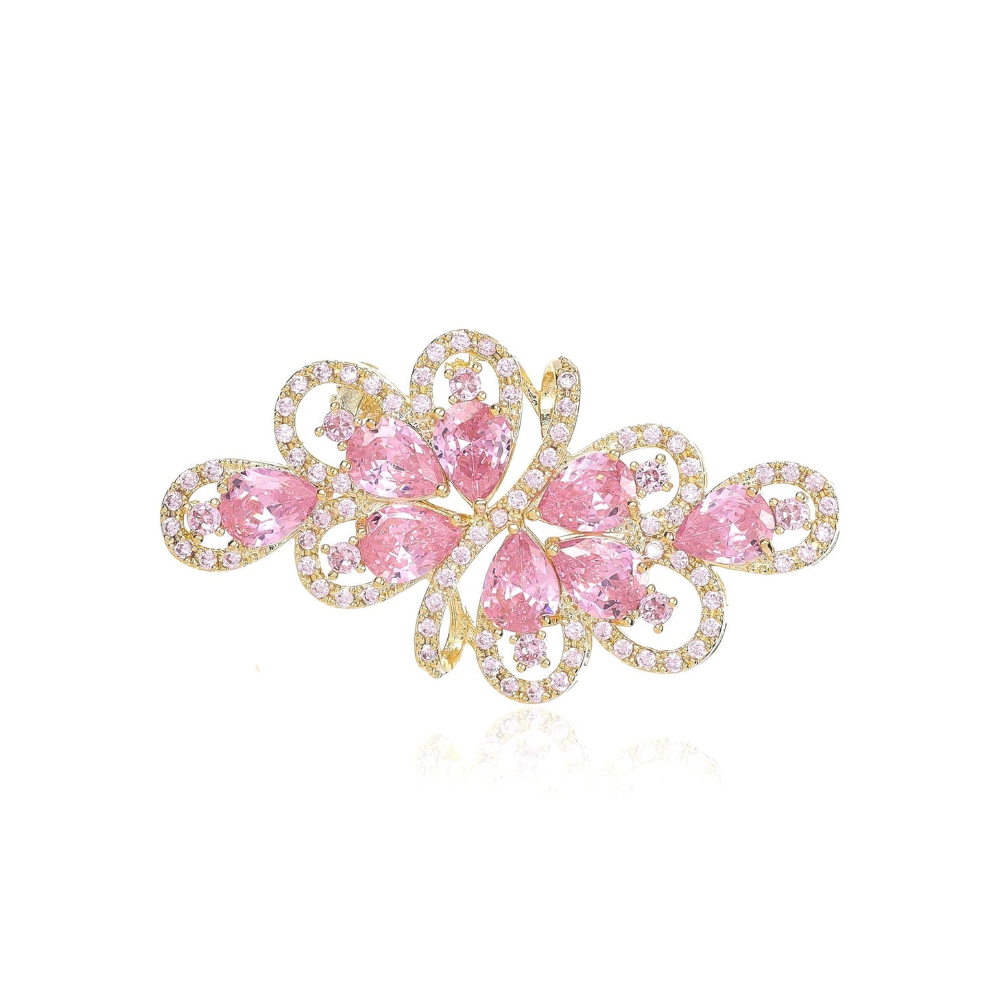 YOQUCOL Vintage Pink Zircon Crystal Rhinestone Bowknot Shape Brooch Pin For Women Golden Tone