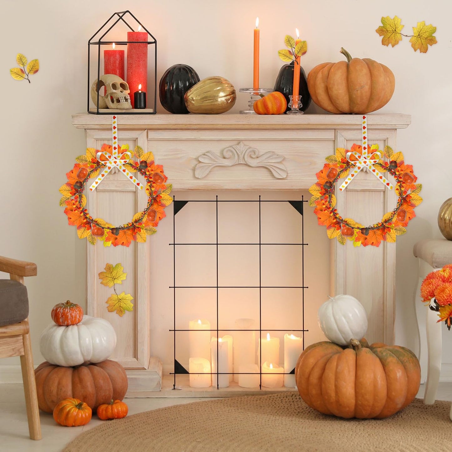 Cinrobiye 178 PCS Mini Fall Wreath Decorations Kits DIY Thanksgiving Maple Leaf Wreath for Front Door Autumn Candle Rings Wreaths Crafts for Garden Indoor Art Wall Hanging Wedding Table Home Decors