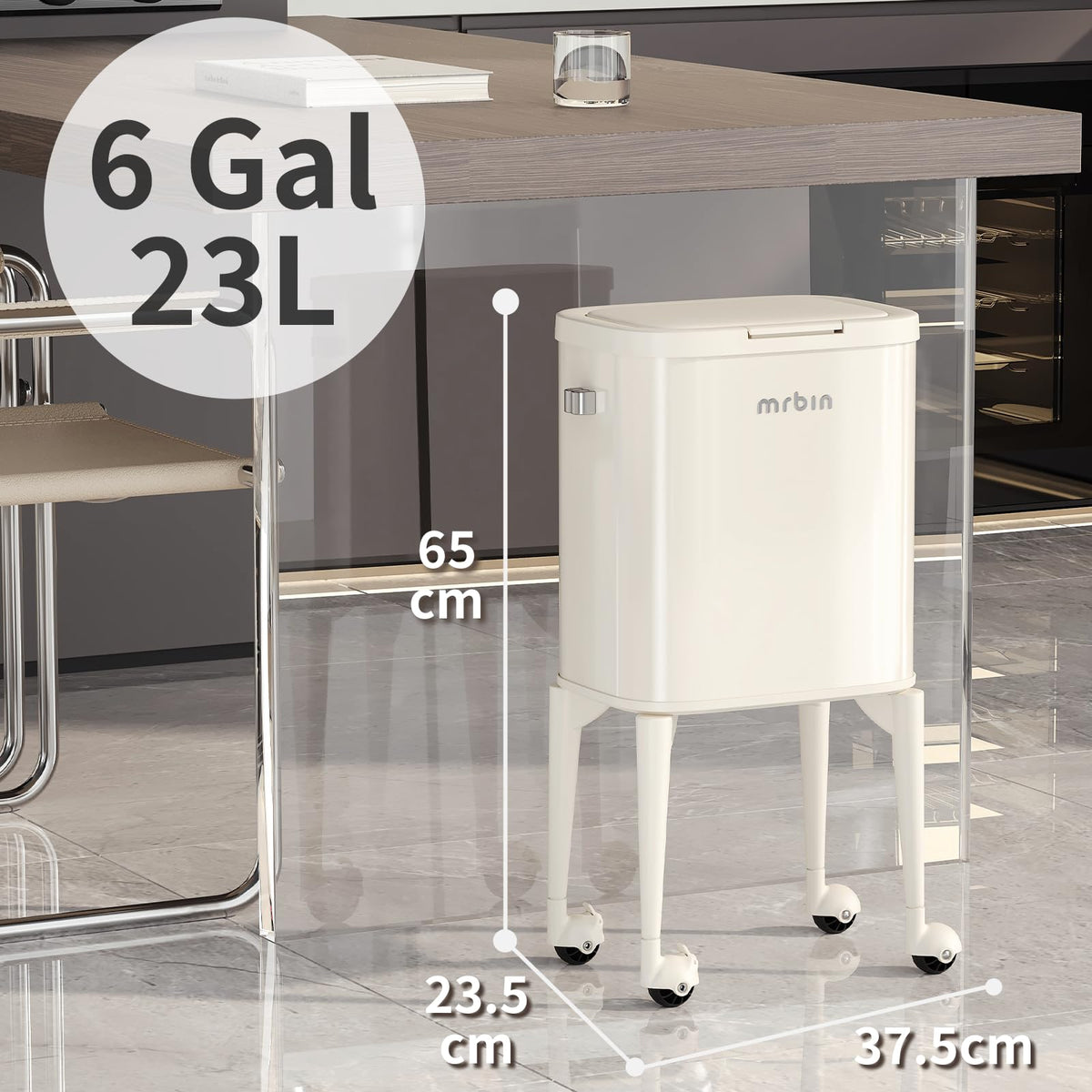 Metal Kitchen Trash Can with Wheel Legs