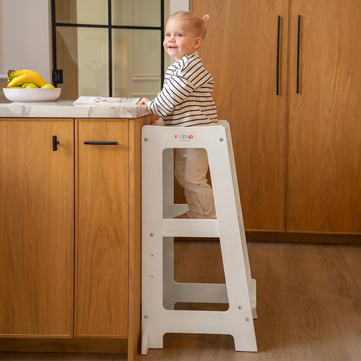 Stepup Baby Toddler Step Stool - Adjustable Height Kids Helper Step Stool, Durable, Non-Slip Platform for Bathroom Sink & Kitchen Counter, Toddler Tower for Exploration and Growth - White