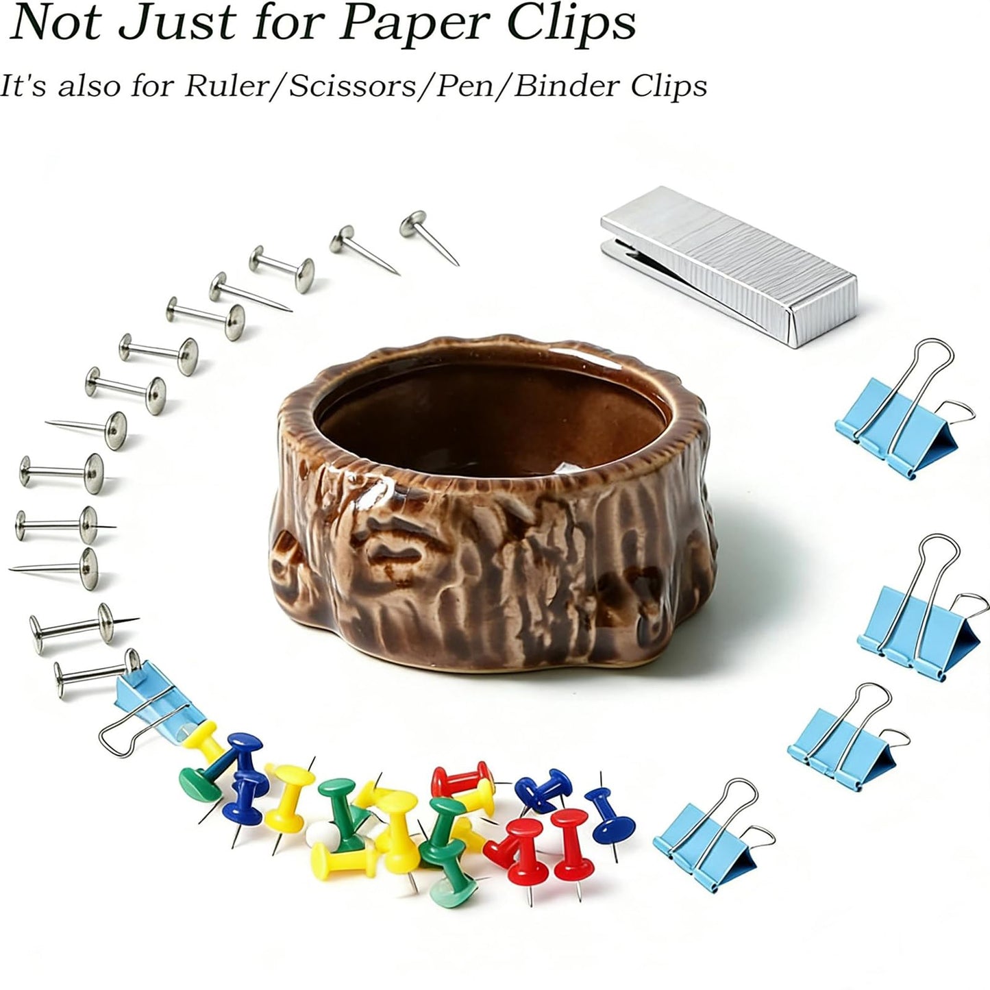 Zaposcca Ceramic Paper Clip Holder, 2 Pcs Tree Shaped Binder Clip Box Cute Office Decor Supplies for Desk Organizer (Brown + Green)