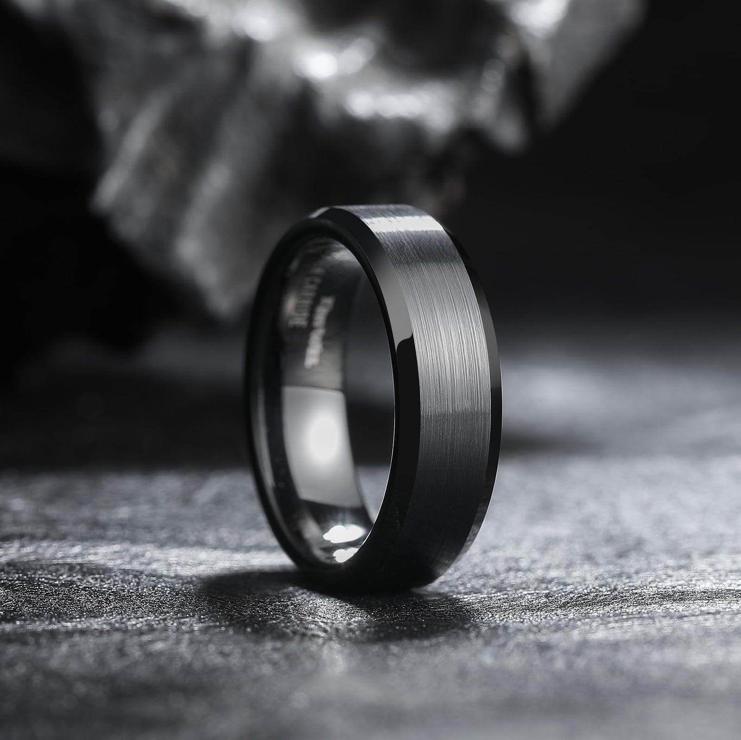King Will Black Mens Tungsten Carbide Ring Wedding Bands Polished Edge Brushed Matte Comfort Fit,7mm(Size 9)