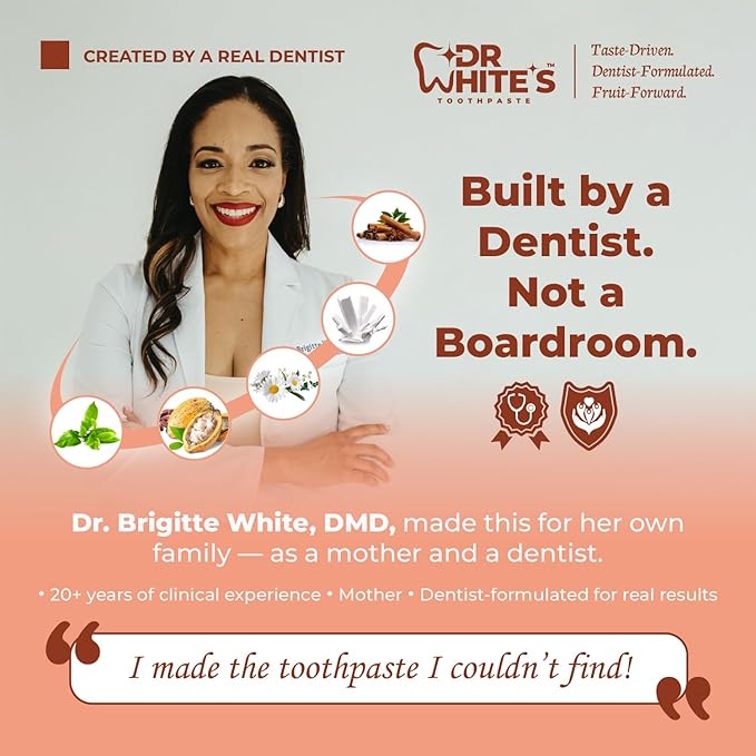 Dr. White’s Fluoride-Free nHA Toothpaste 2-Pack; Dentist-Formulated, Nano Hydroxyapatite + Xylitol, Sensitivity Relief Complex™, Mint-Free, Enamel Safe, Swallow-Safe (3.5 Oz, Sweet Peach)