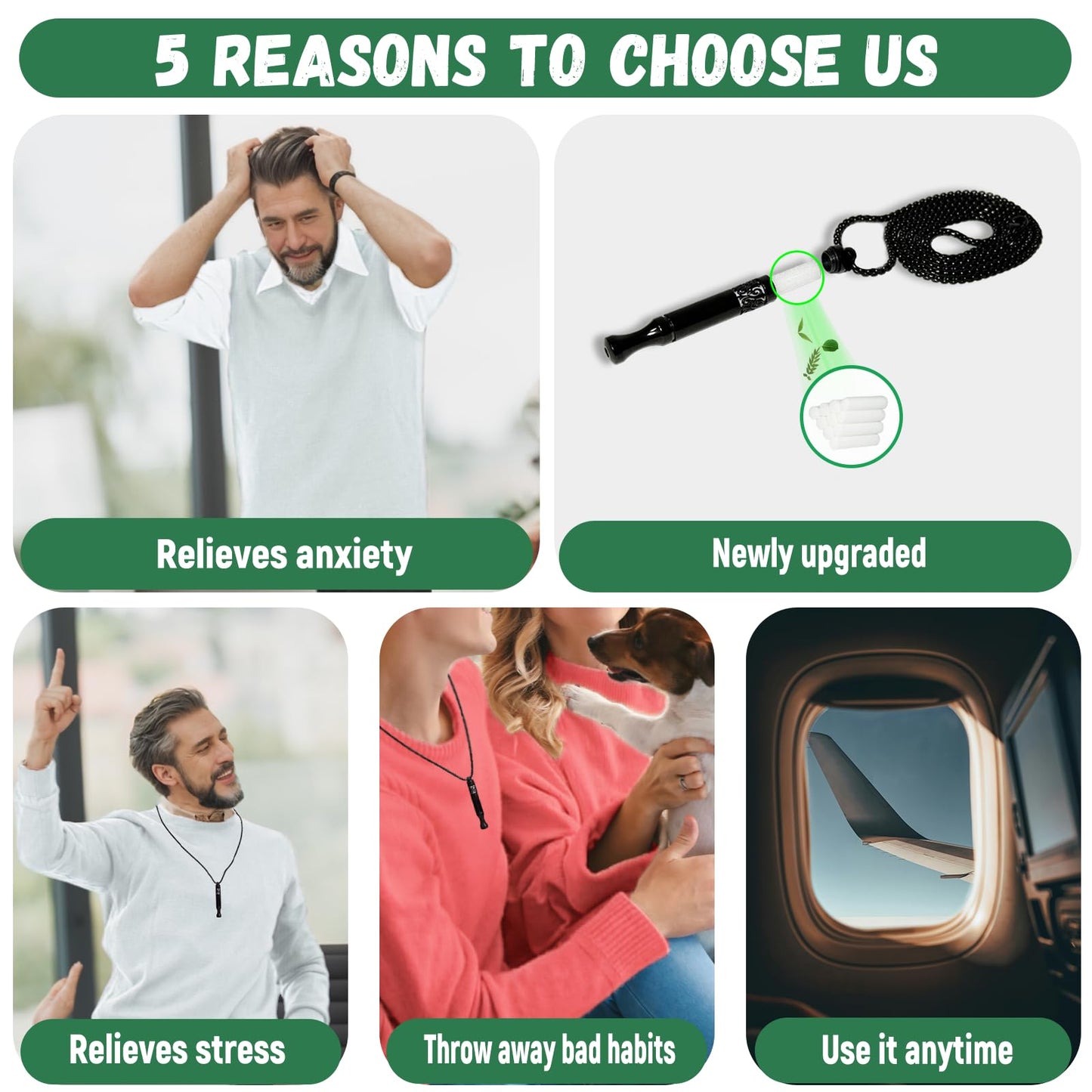 Quit Smoking Breathing Necklace V2,Breathing Necklace for Fidget Relief and Stress Relief,Naturally Switch from Bad Habits, Stop Smoking Aid for Anxiety Relief,Includes 6 Flavor core