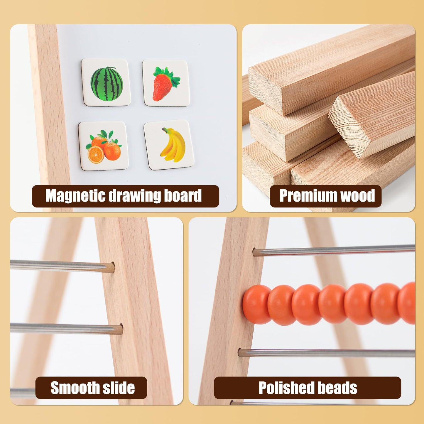 Ranqibo Wooden Abacus for Kids Math - Double-Sided Blackboard Whiteboard Magnetic Abacus with 100 Magnetic Number & Fruit Stickers - Educational Counting Games Kids Gift