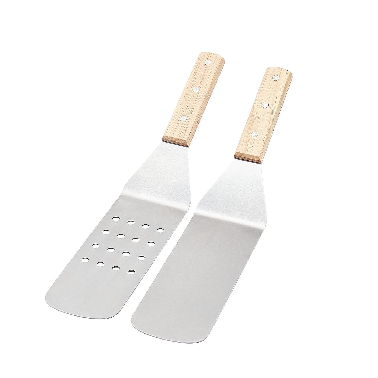 Amazon Basics 4-Piece Stainless Steel BBQ Grilling Tool Set for Outdoor Cooking, Griddle Spatula, Heat Resistant, Dishwasher Safe, Silver