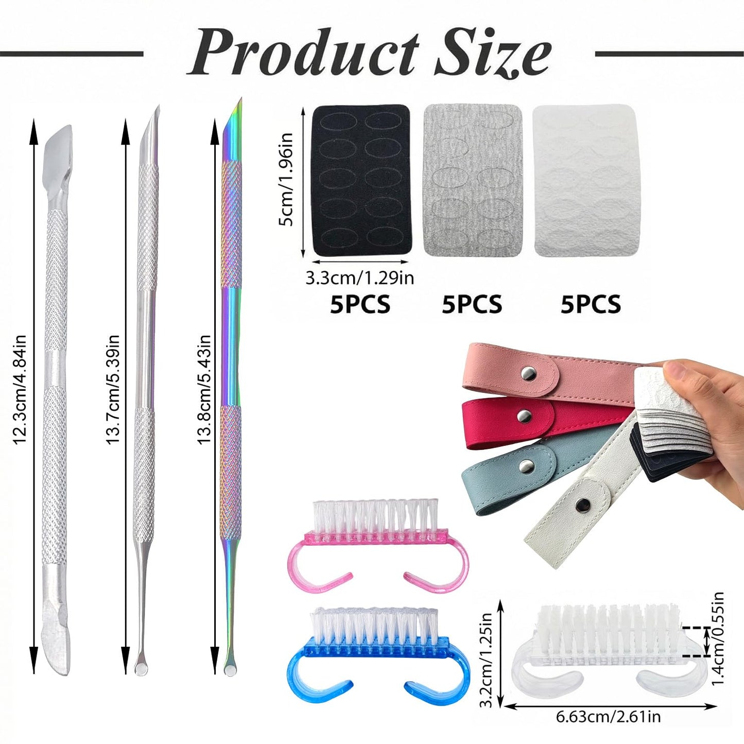 TNJPSEK 25 Pack Cuticle Pusher Kit, Dual-Ended Stainless Steel Nail Tool with Adhesive Nail Files for Manicure Pedicure, Salon-Quality Grooming for Home & Beauty Techs (With 4 Bags & 3 Brushes)
