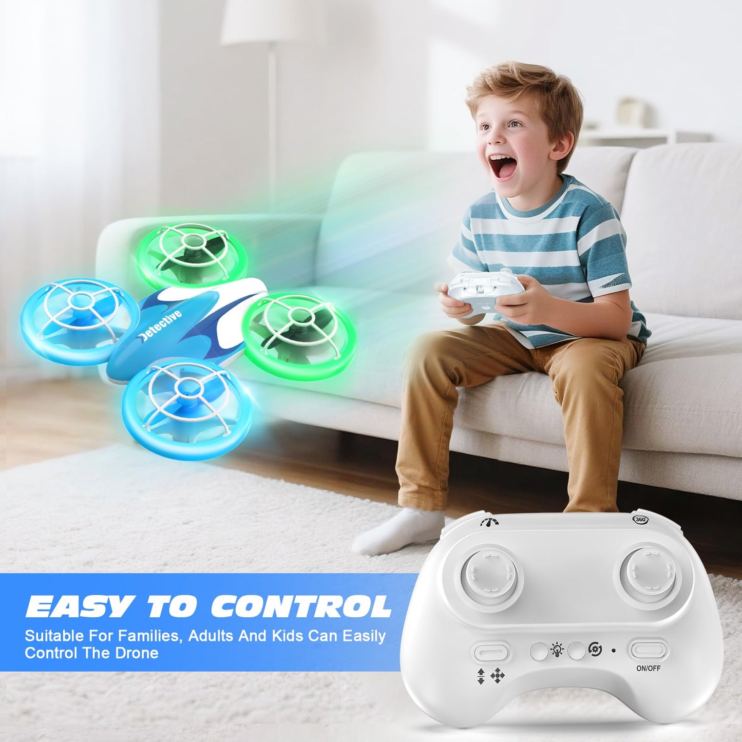 BlueFire Mini Drone for Kids Ages 6+, RC Drone with Fancy LED Light Show, 360° Flips, Altitude Hold, One-Key Take Off/Landing, 2 Speed Modes, Propeller Protection, Indoor Outdoor Toy Gift for Boys & Girls
