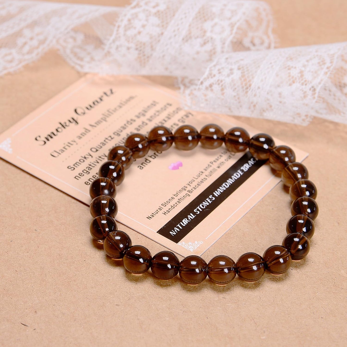 AD Beads Handmade Gemstone Stretch Elastic Bracelet Crystal Healing Reiki Nature's Beauty and Spiritual Essence Unisex (10mm, Smoky Quartz (Clarity and Amplification))