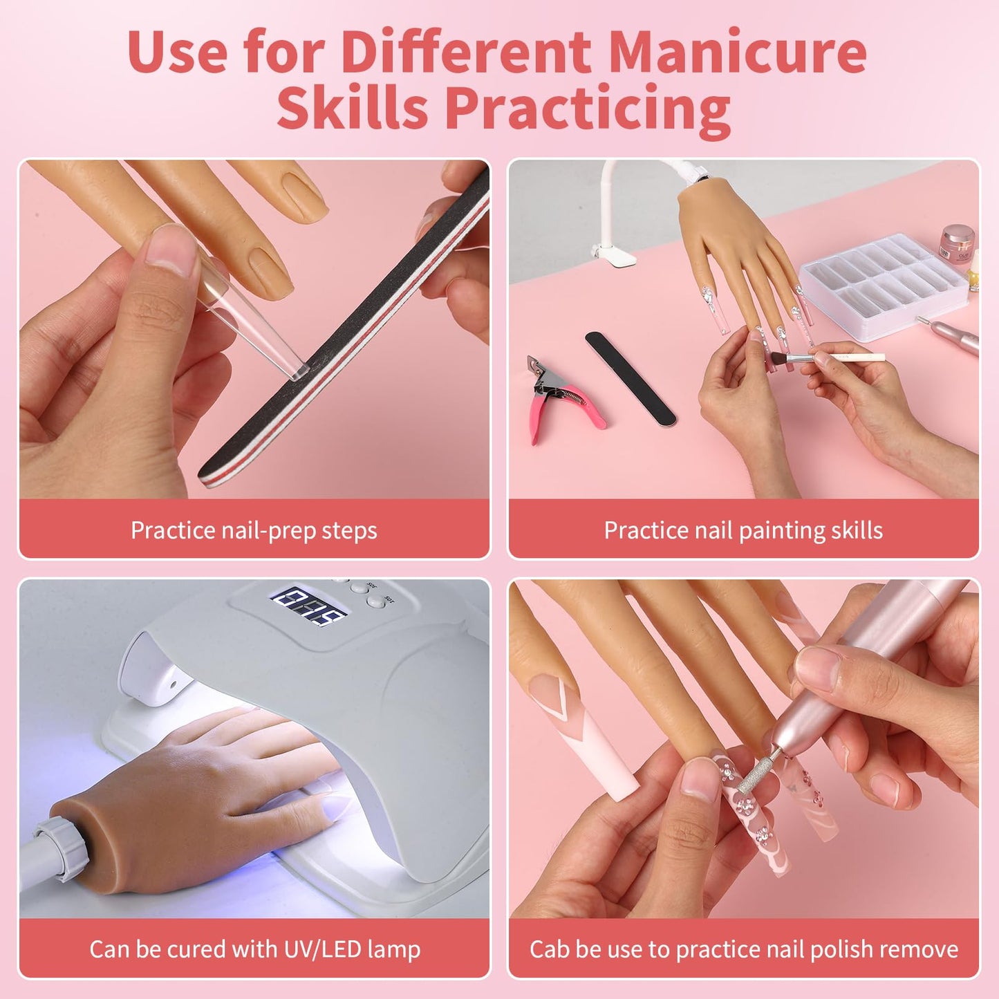 Silicone Practice Hand for Acrylic Nails - Soft Touch Liquid Silicone Hand for Practice - Flexible Realistic Nail Mannequin Hand Practice for Training