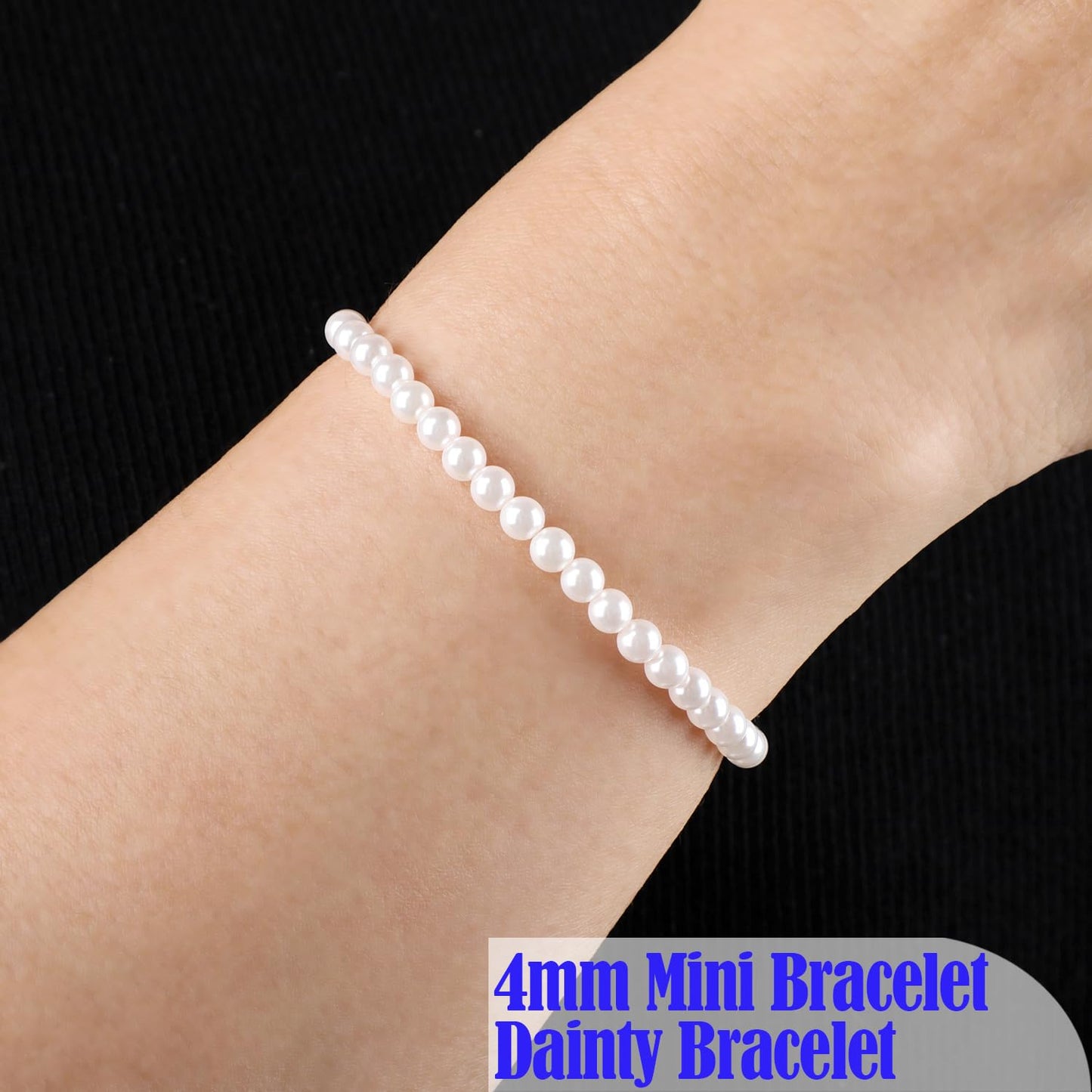 QOGIR 4mm Shell Pearl Beads Gemstone Handmade Stretch Elastic Dainty Beaded Bracelets for Women Gifts