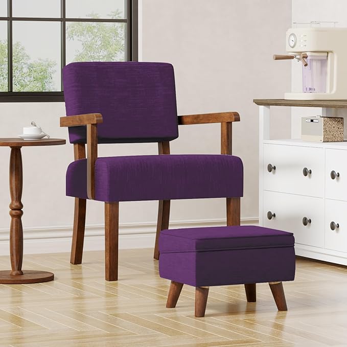 Storage Ottoman, Small Foot Stool Ottoman with Storage, Modern Foot Rest with Adjustable Lid and Sturdy Wood Legs for Living Room, Bedroom, Couch, Enterway(Purple)
