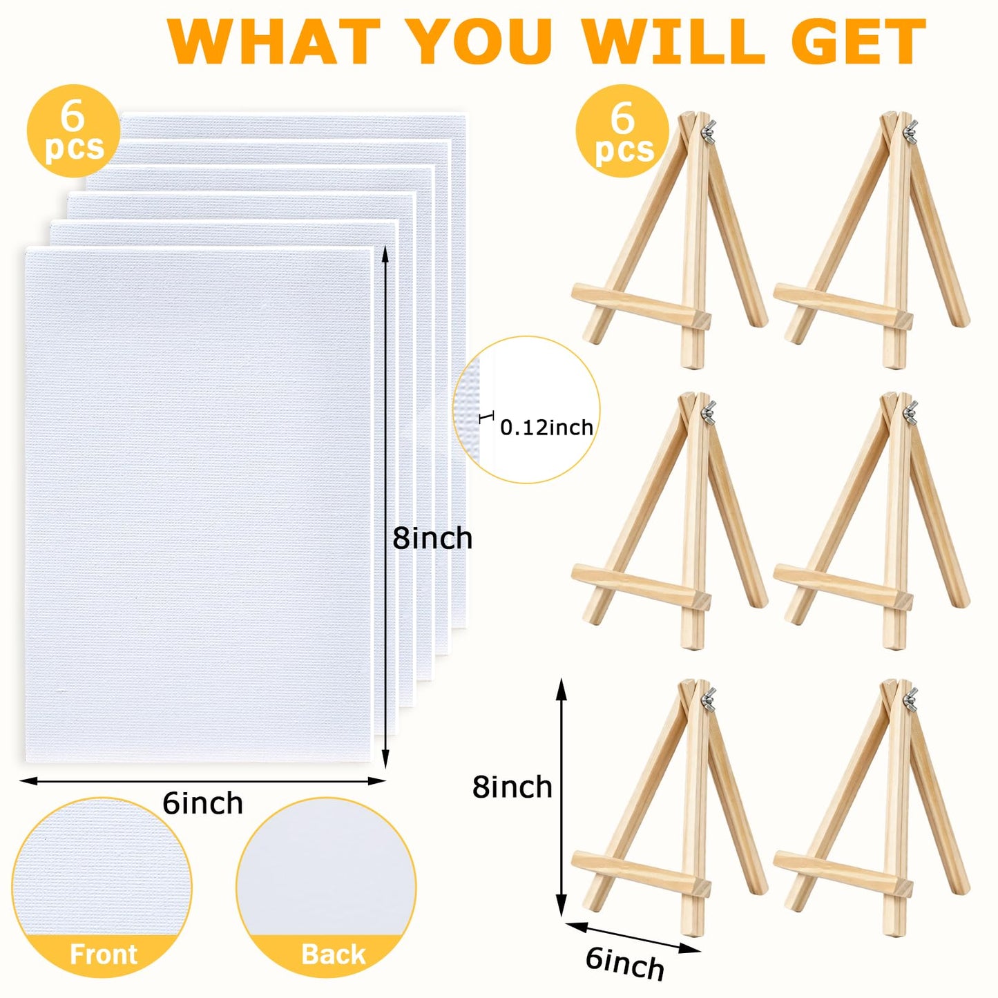 6 Pack Mini Canvas and Easel Set 6''x8'' Small Blank Canvas Boards with Pine Wood Easels - Beginner Painting Kit for Acrylic Oil Watercolor &Crafts - Ideal for Tabletop Display and DIY Art Projects