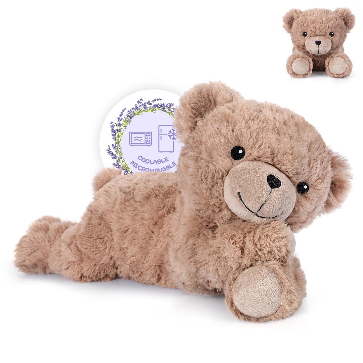 SuzziPals Heatable & Coolable Brown Teddy Bear Stuffed Animal, Microwavable Stuffed Animal Heating Pad for Period Cramps, Stuffed Teddy Bear Plush for Warmth & Comfort, Brown Bear Gifts for Kid