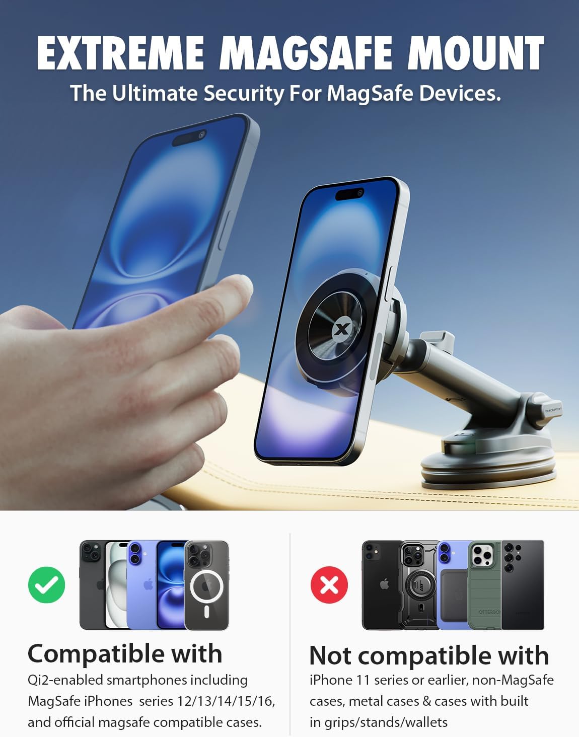 Bracketron MagSafe Car Mount,MagAlign Max Magnetic Phone Holder for Car Windshield & Dashboard,360 Vacuum Suction Magnetic Car Phone Holder for iPhone 16 Pro Max 15 14 13 12 - MagSafe Car Accessories