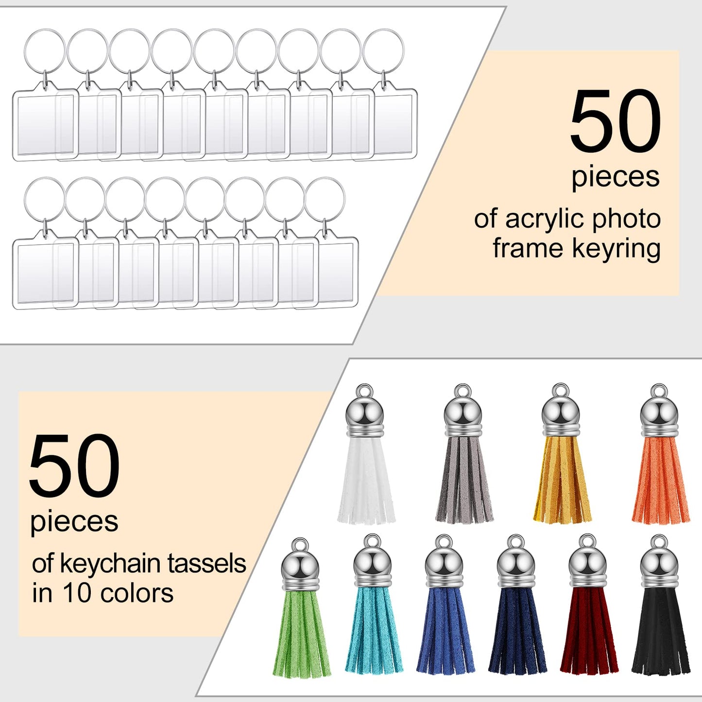 Yaomiao 50 Set Acrylic Photo Keychain with Tassel Clear Blank Custom Keychain Frame Holder Insert Picture Keyring Making Kit (Square)