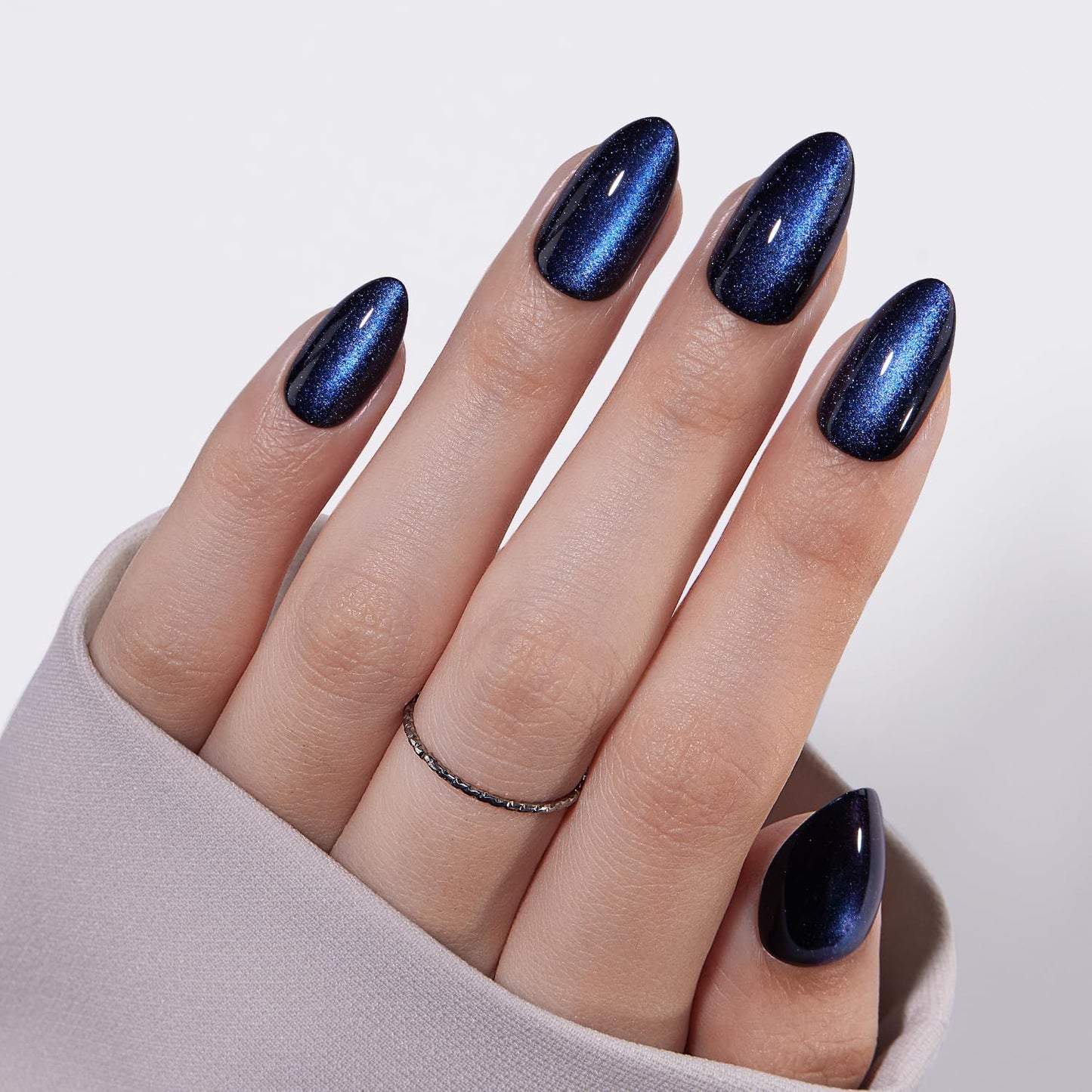 Vsalon Press On Nails Short Almond, Purple Cat Eye French Tip & Blue Cat Eye Chrome Fake Press On Nails Kit