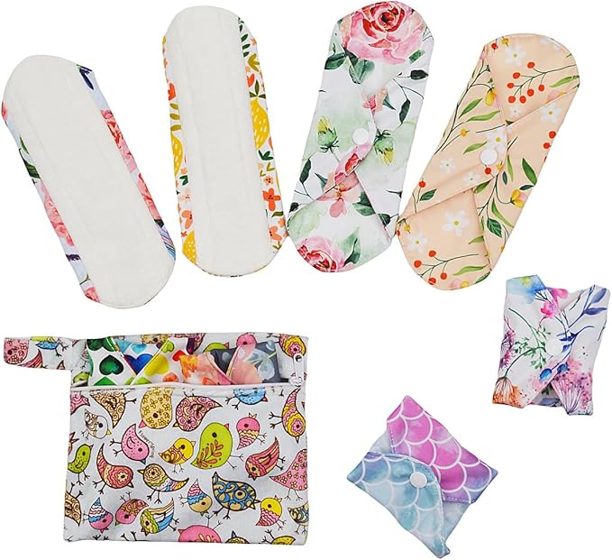 12 Pieces Cloth Menstrual Pads,Reusable Sanitary Pads,Size 8 inch Panty Liner,Unscented