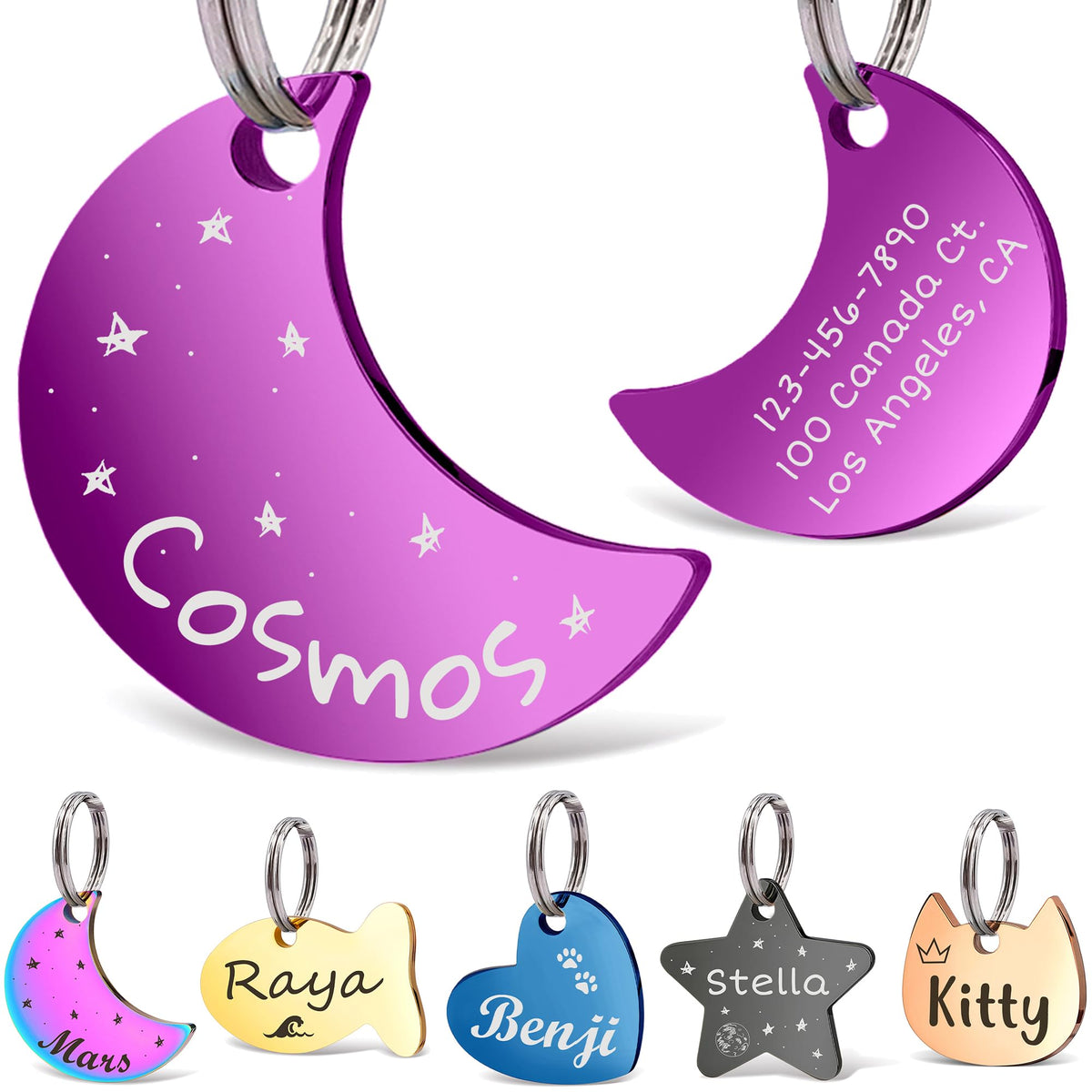 Anavia Small Size Dog Cat ID Tags, Small/XS Personalized Color Plated Stainless Steel Puppy Kitten Name Tags, Customized Engraved Nameplate Pet Collar Tag (Blue, Star)