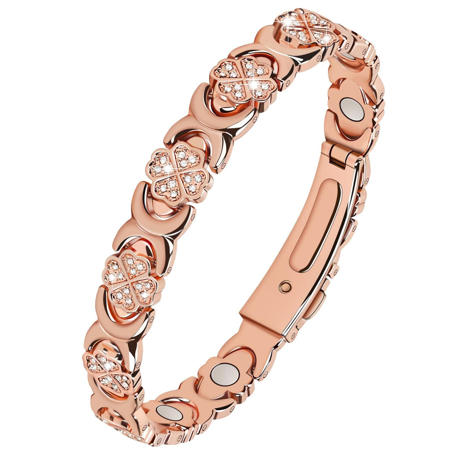 vapeples Copper Bracelets for Women, 3800 Gauss, 99% Pure Copper Magnetic Bracelet, Adjustable Sizing, Four-Leaf Clover Women's Bracelets with Sparkling Cubic Zirconia, Gift Packaging