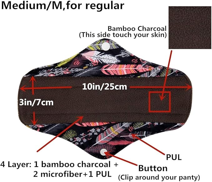 5 Cloth Menstrual Pads 1 Wet Bag M Panty Liners Reusable Washable (Frog Owl Fox, M Panty Liners)