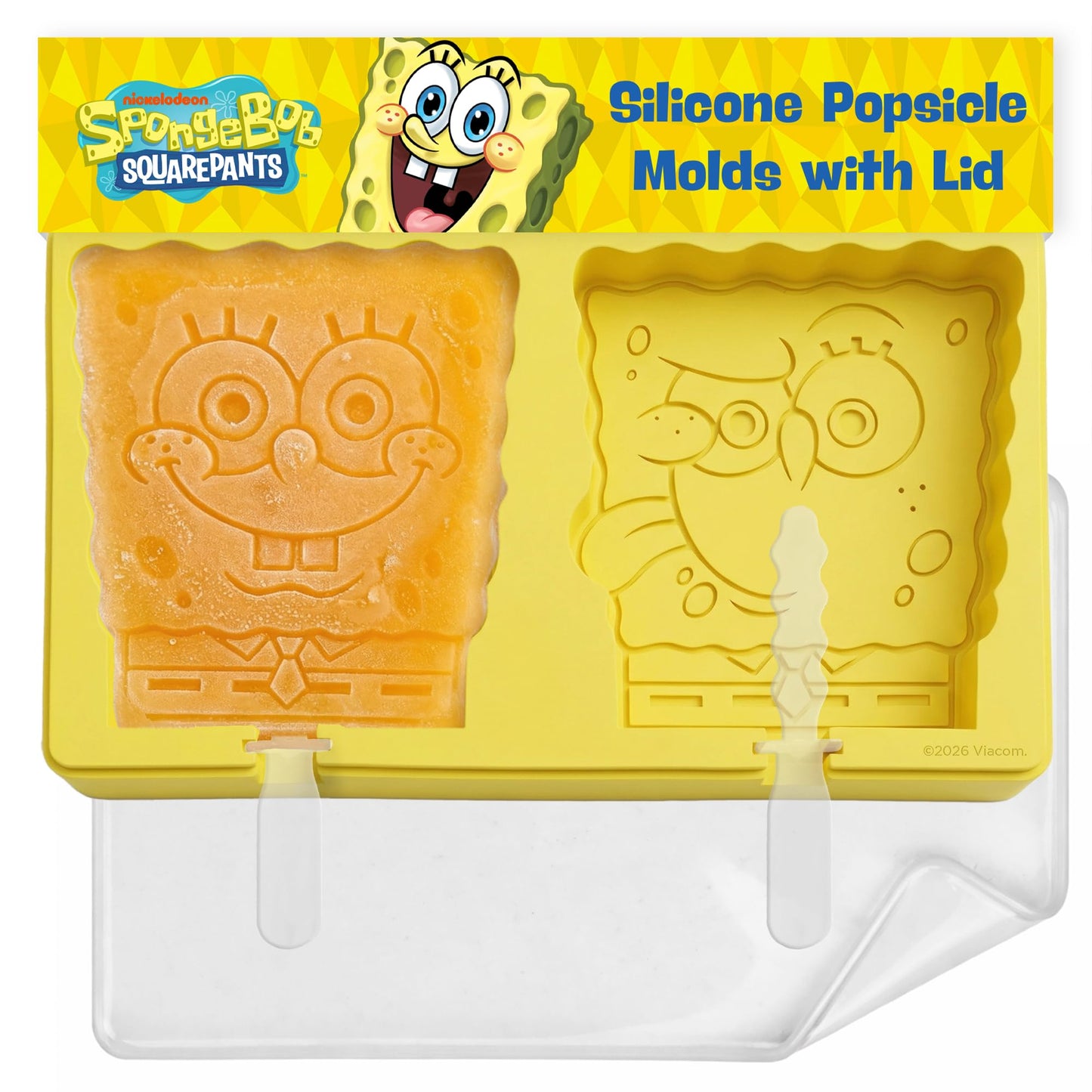 Nickelodeon Silicone Popsicle Molds with Lid–Compact BPA-Free Popsicle Maker Featuring SpongeBob, Flexible Ice Pop & Ice Cream Molds with Sticks, Dishwasher Safe, 2 Mold Set for Homemade Frozen Treats