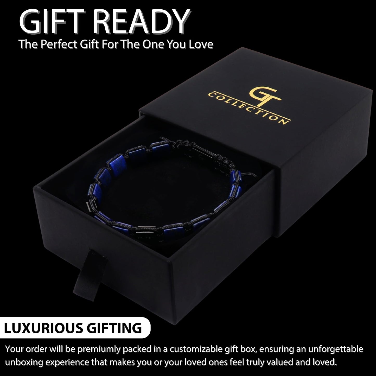 GT collection Flat Bead Bracelet, Gemstone Adjustable Bracelets for Men - Beaded Energy Bracelet for Relaxation and Peace, Handcrafted Men's Jewelry Gifts for Men