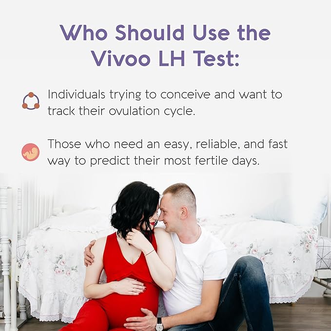 Vivoo Ovulation and Pregnancy Test Kit: Track Your Cycle and Test Results with Vivoo App, Includes 25 Individually Wrapped Ovulation (LH) Tests, 5 Pregnancy (HCG) Tests with 30 Cups