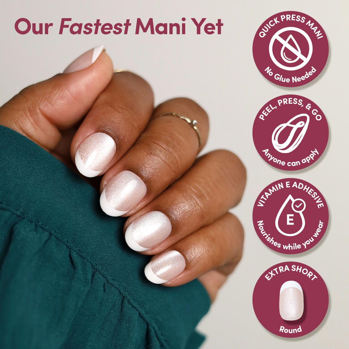 Glamnetic Quick Press Mani Bundle - No Glue Press On Nails, Just Peel and Stick | Daydream Veil & Velvet French | Mess Free Salon Quality Stick On Nails | Square & Round Extra Short Nails