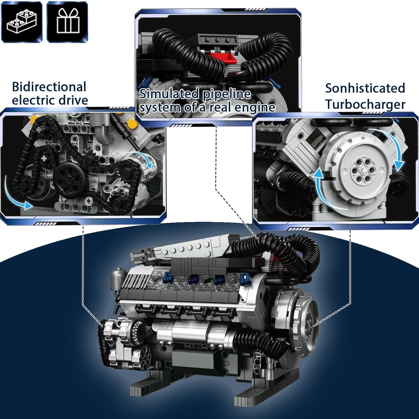 HUNKING Working V8 Engine Model Building Kit, Block-Compatible, Physical Science Experiment STEM Toy, Collectible Ornament and Creative Gift for Teens Aged 14+ and Adults(931 PCS)
