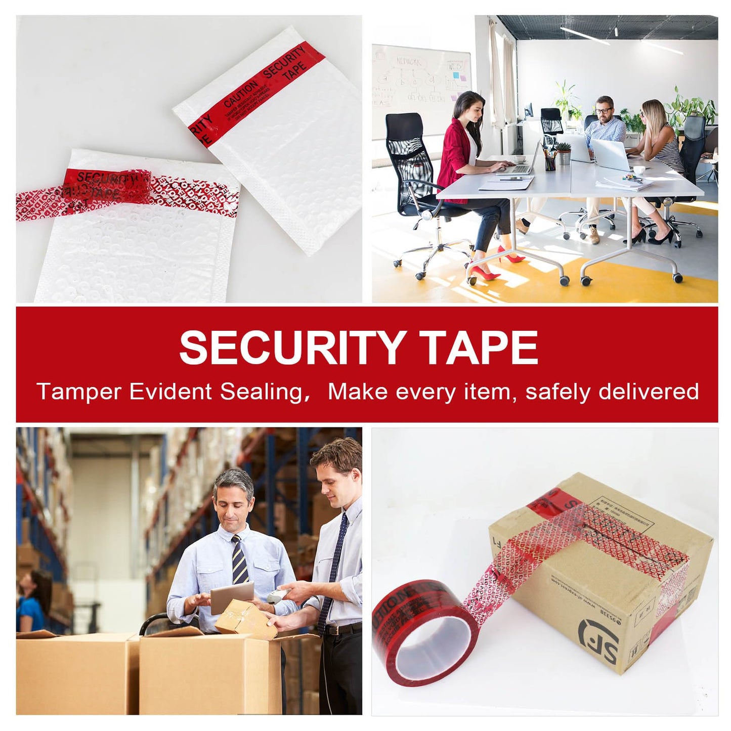 BOMEI PACK Transfer Tamper Evident Security Tape,Tamper Proof Packing Tape,Transfer Tamper Resistant Void Tapes Red for Evidence Box, Envelope, Shipment (2 Inch x 55 Yards)