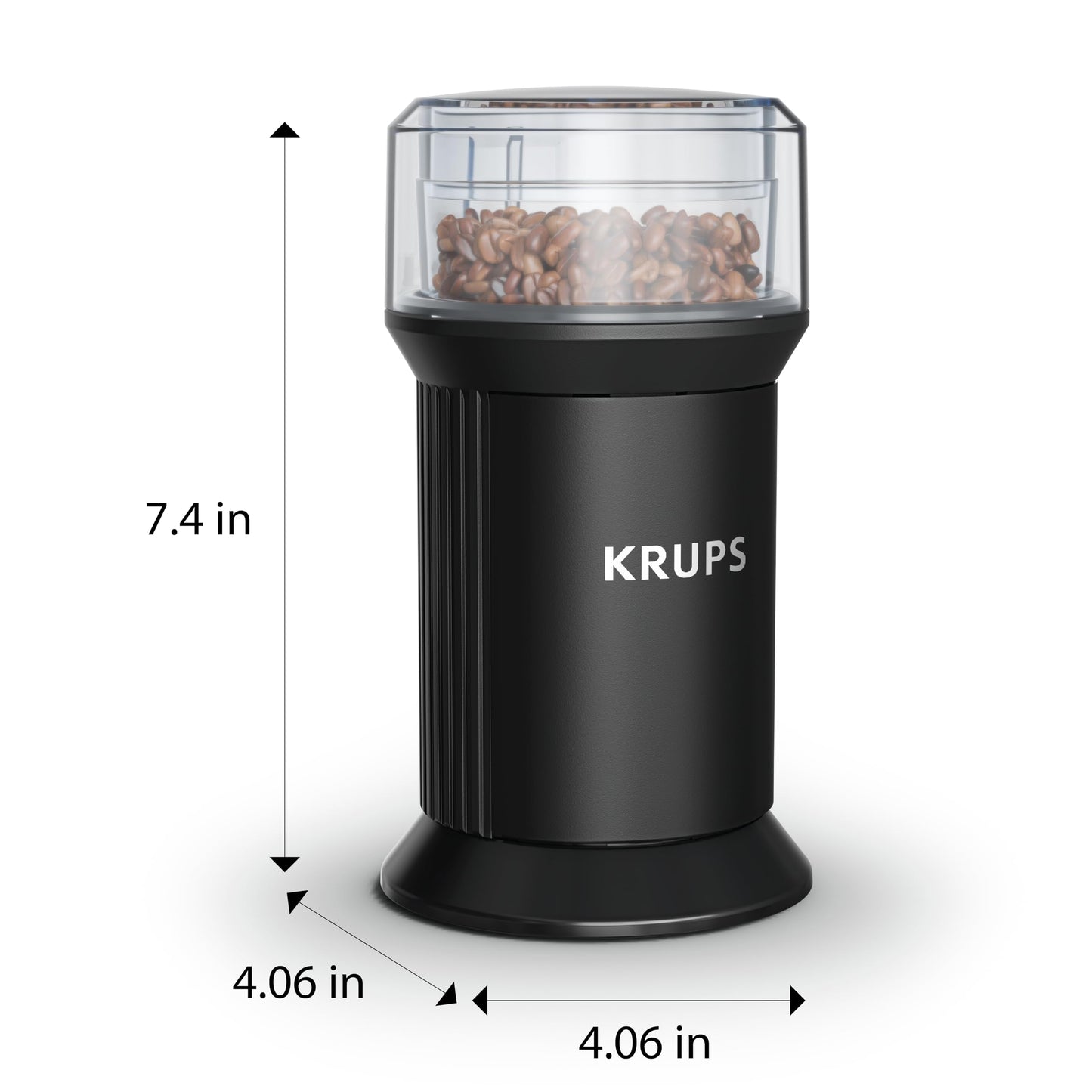 KRUPS Electric Blade Coffee Grinder 1.6 Oz, Adjustable Coarse to Fine for the Perfect Espresso, Grind Coffee Beans, Spices & Herbs, Removable Dishwasher Safe Bowl, Black