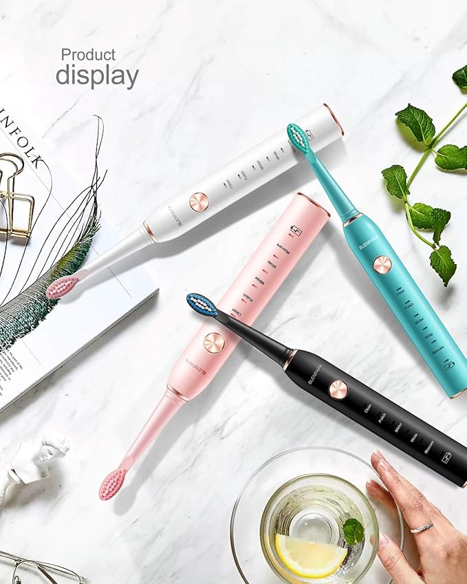 High Vibration 38000VPM Sonic Electric Toothbrush for Adults with Timer Dupont Brush Heads Ultra Whitening 5-Modes - White