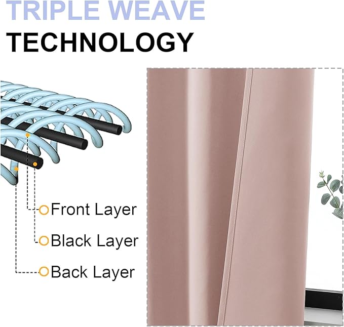 Simplebrand Ava Blackout Curtains for Patio 108 Inches Long 2 Panels Set, Solid Thermal Insulated Room Darkening Rod Pocket Window Treatment Curtains Blackout Drapes, W50 x L108 Inch, Blush