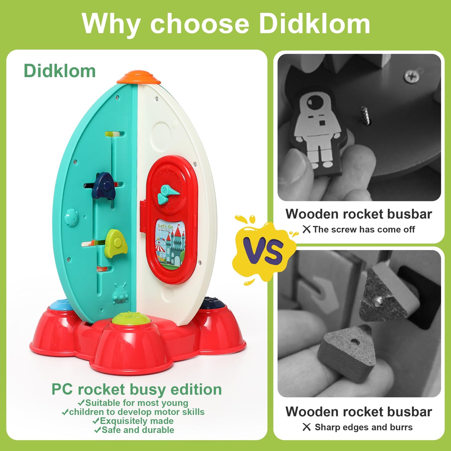 Didklom Musical Rocket Toy for Toddlers 1-3 ， Space Learning Toy with Lights & Songs ， Sensory Fine Motor Skills Development ， Birthday Gifts for Boys & Girls