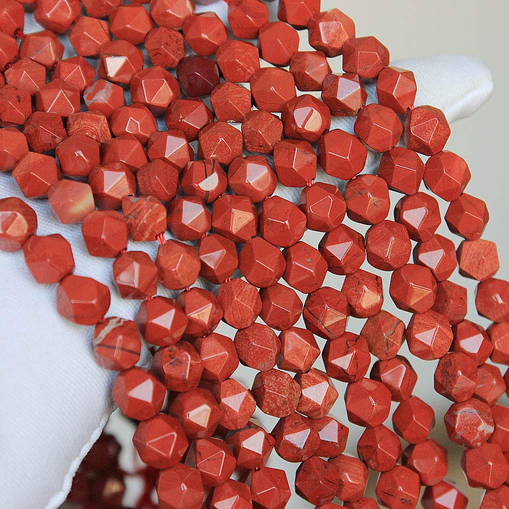 MJDCB Best Sellers Natural Stone Beads Faceted Polygon Red Stone Crystal Energy Stone Healing Power for Jewelry Making(8mm)