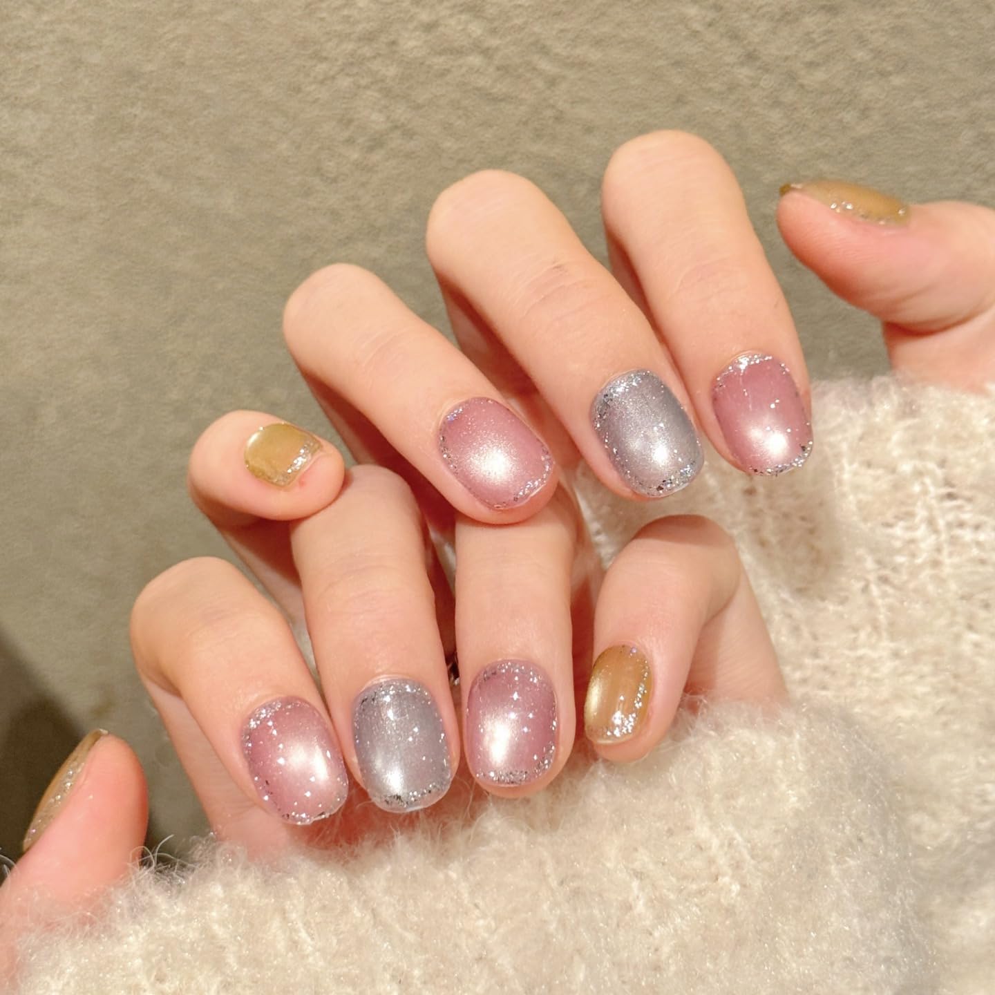 Handmade Press On Nails Short Square Three Colors Paired With Glitter Nail Art Reusable Wedding Prom And Festival Gift Handmade Acrylic Press On Nails Aacrylic Nail (S)