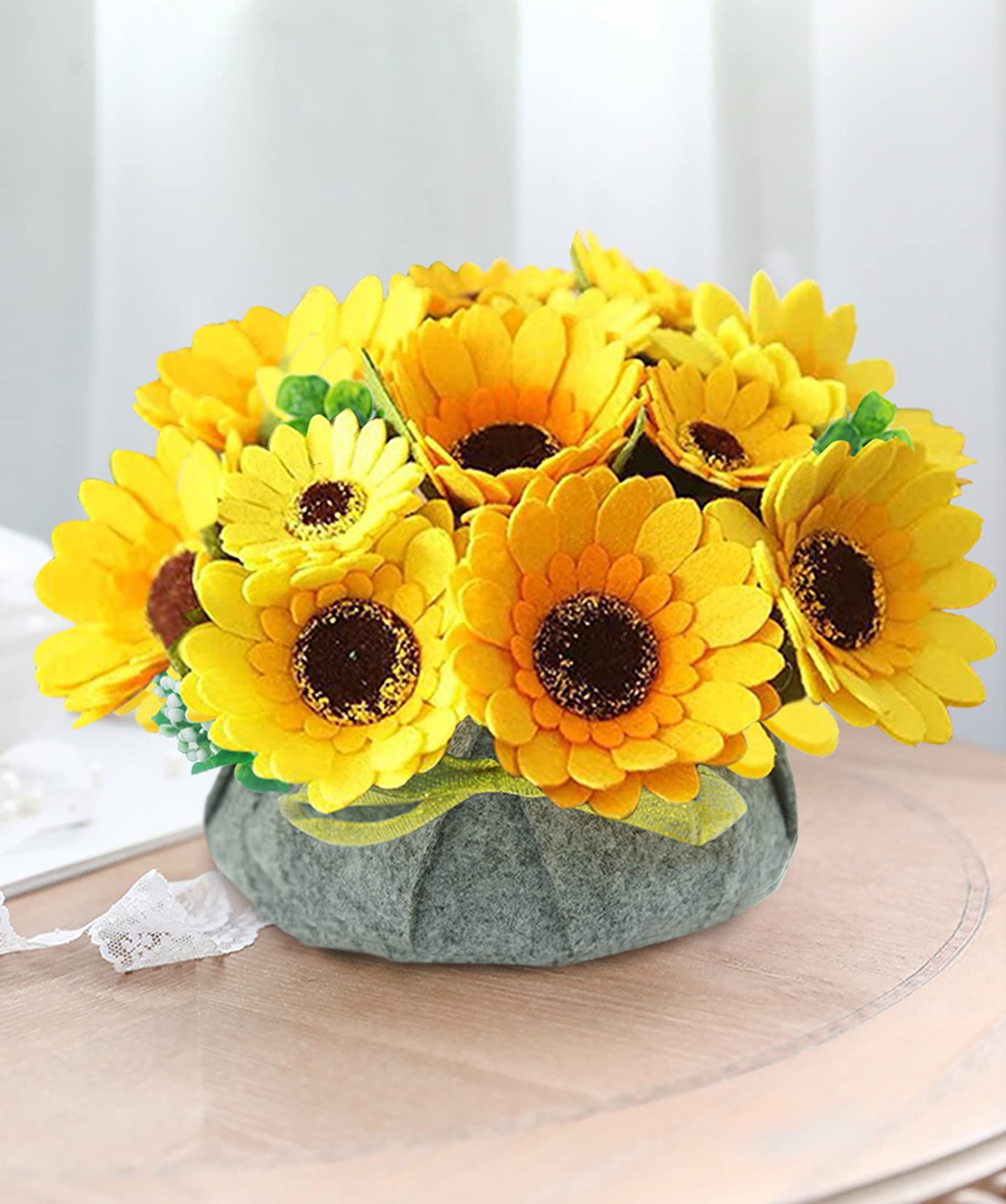 BAZIMA DIY Felt Flower Art Craft Kit, DIY Sunflower Pot Bonsai Kit, Floral Gifts, Beginner Craft Kit, Arrange Pre-Cut Flowers and Foliage