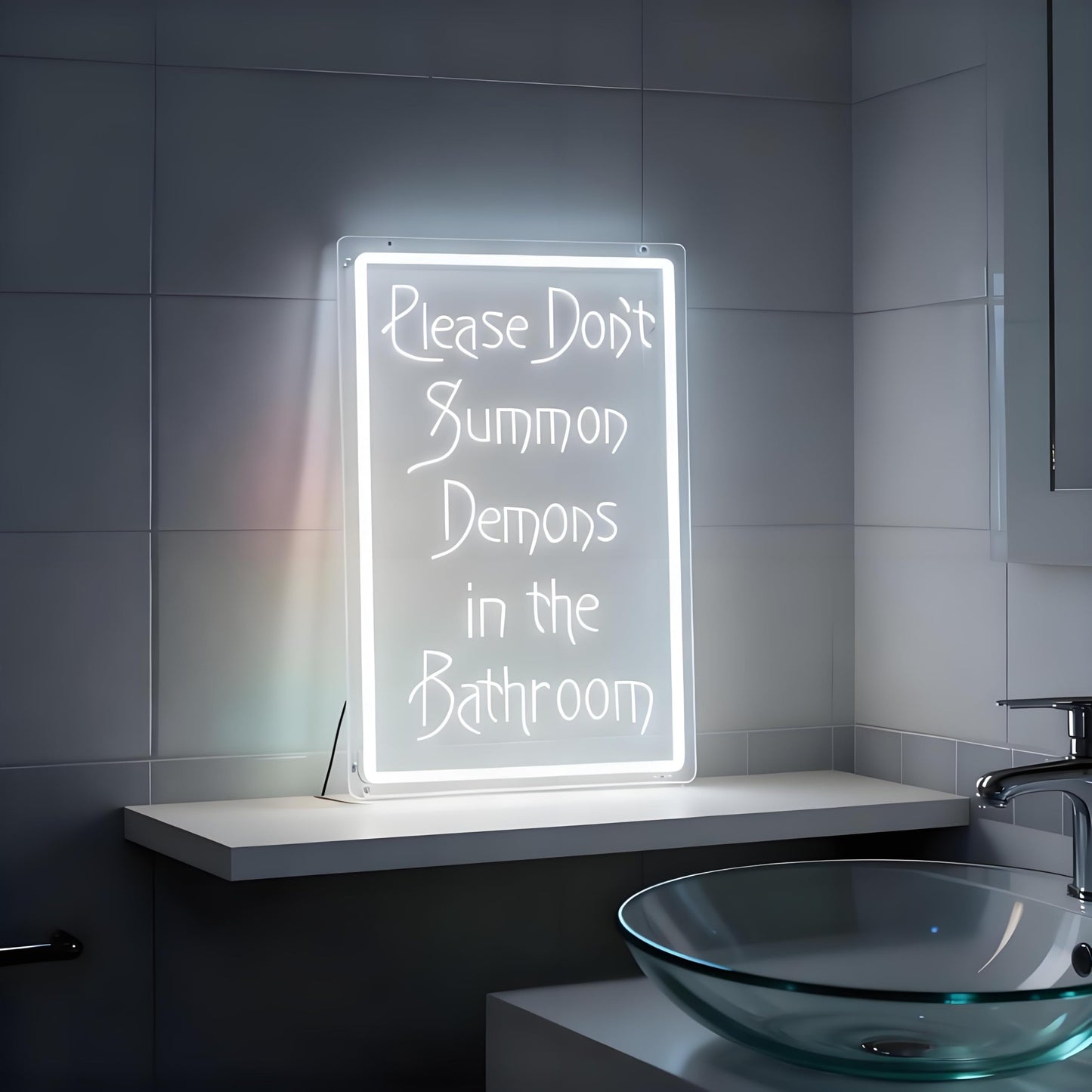 Please Don't Summon Demons in the Bathroom Neon Sign, LED Light Up Wall Sign, USB Powered Decorative Neon Light, Bathroom Bedroom Home Wall Decor, Funny Party Art Decor Gift for Adults Teens
