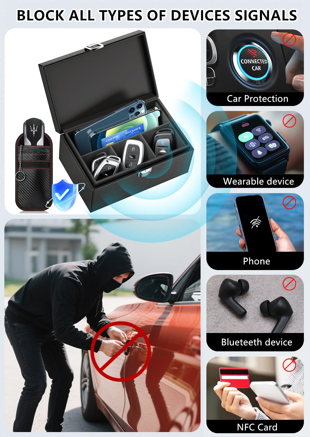 Coorattyes Faraday Box for Car Keys, Key Fob Signal Blocker Rfid Box for Car Keys, Faraday Key Fob Protector Signal Blocking Box