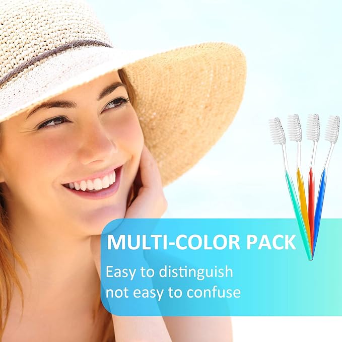 Patelai Disposable Toothbrushes Individually Wrapped Toothbrushes Medium Soft Bristle Tooth Brush Manual Disposable Travel Toothbrush Set for Adults Kids Travel Toiletries, 4 Colors (200 Pieces)