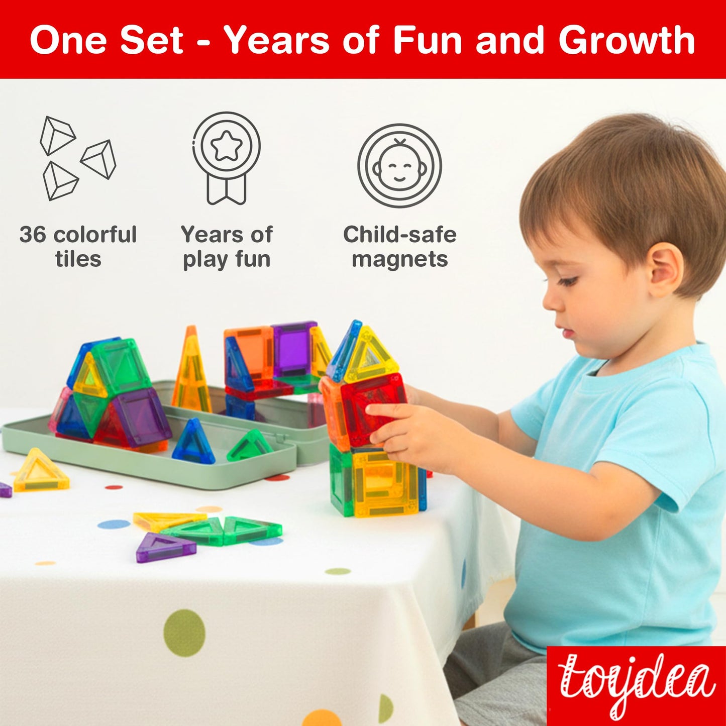 toydea Easter Magnetic Tiles for Kids, 36 PCS Mini Building Blocks, STEM Construction Set, Travel Toys for Toddlers Age 3-8, Easter Basket Stuffer
