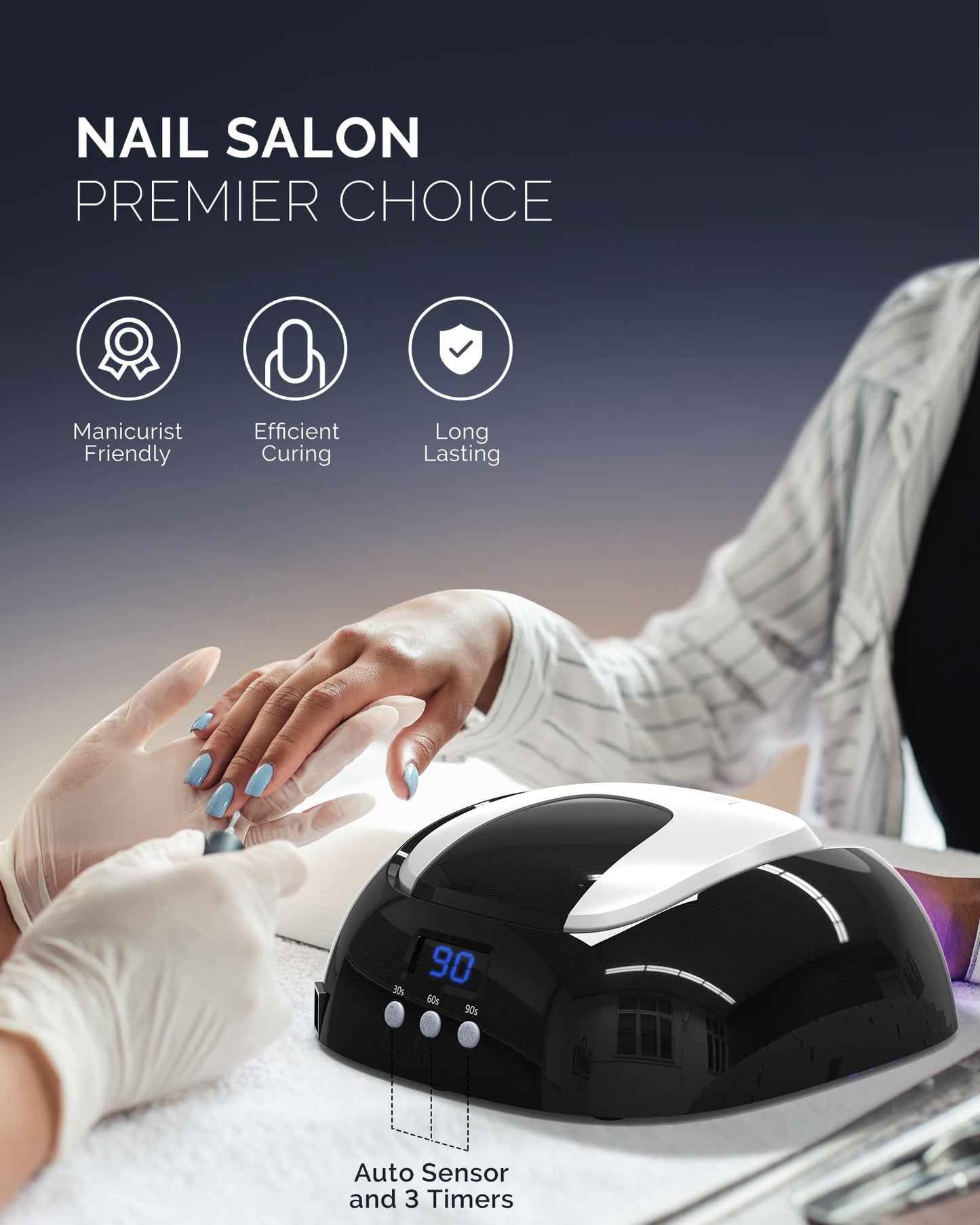 MelodySusie Professional Metal Base UV Nail Lamp, S-Pro27T Fast Curing Nail Dryer with 3 Timers & Smart Sensor for Salon Cures All Gels, Especially Hard, Extension, Acrylic & Chrome Gel Polishes