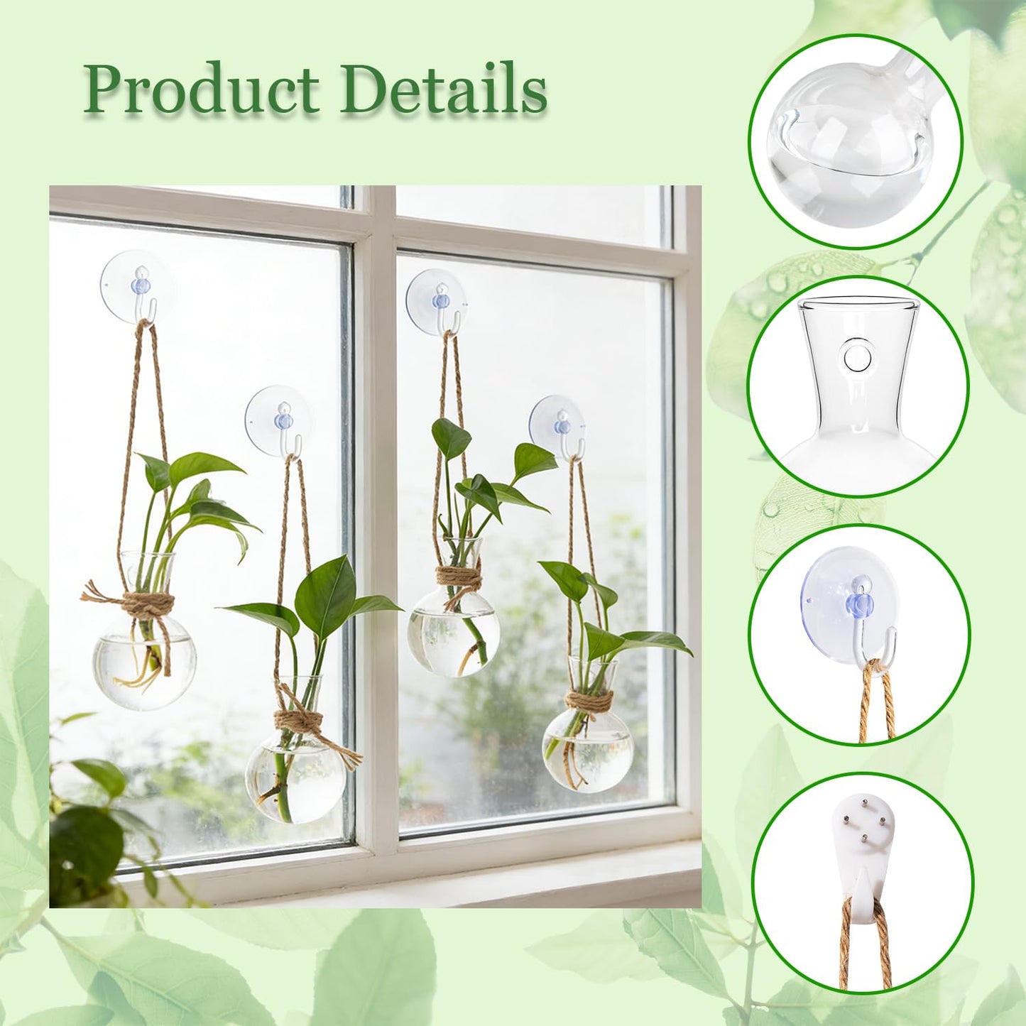 Bunmery 4 PCS Window Propagation Stations, Glass Plant Propagation Bulbs Vases with Suction Cups & Traceless Nails, Easy to Install Window Wall Hanging Planter Terrarium Vase for Home Office Decor