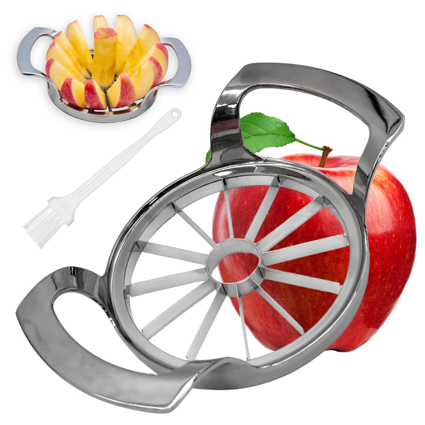Stainless Steel Apple Slicer and Corer - Sturdy and Sharp slices，Upgraded 12-Blade Extra Large Apple Cutter & Heavy Duty Divider for Vegetables & Fruits up to 4 Inch Apples Slicing Core Remover Tool