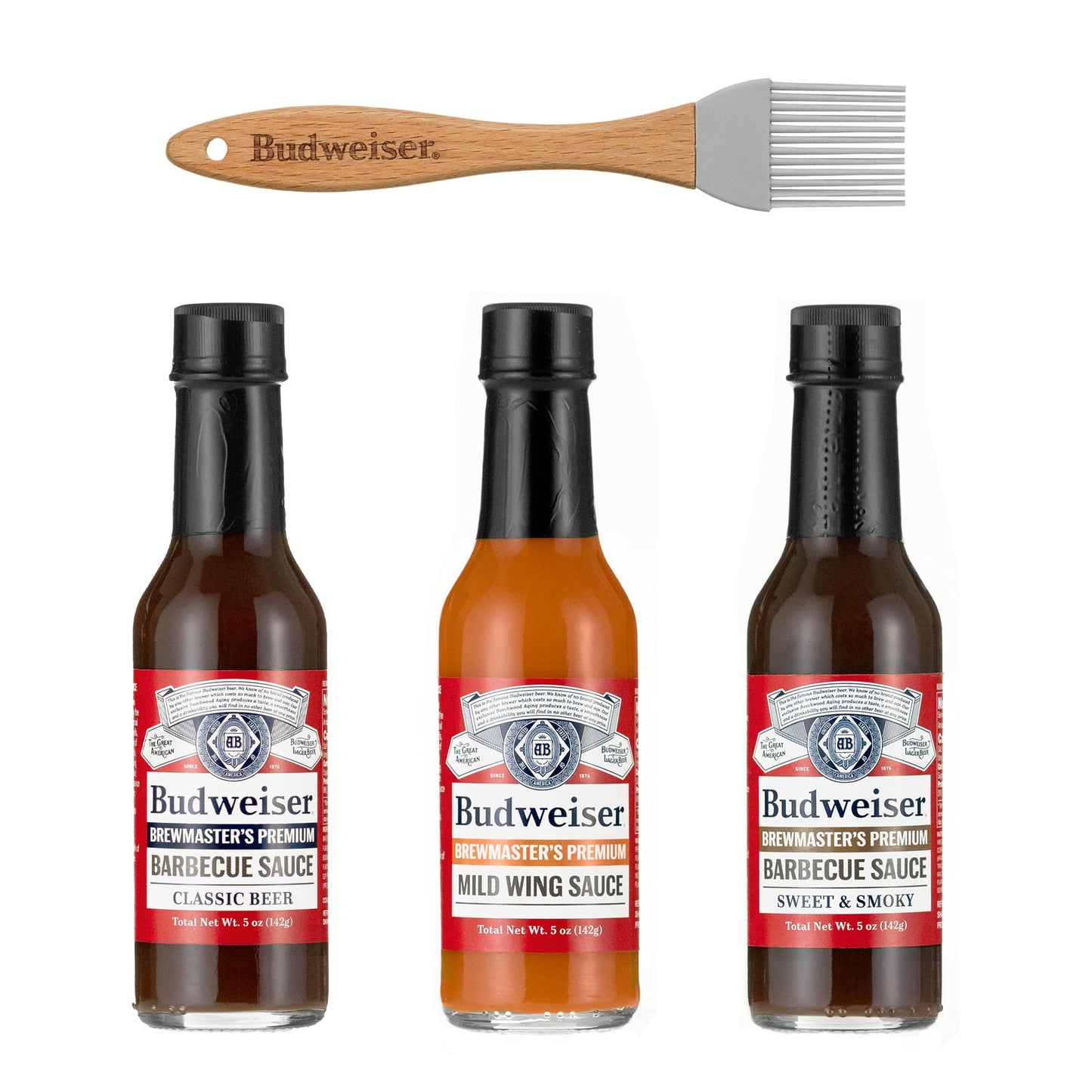 Budweiser BBQ Sauce Variety Pack - Grilling Sauce Gift Set with Basting Brush Perfect for Barbeques and Marinades - 3 x 6 oz
