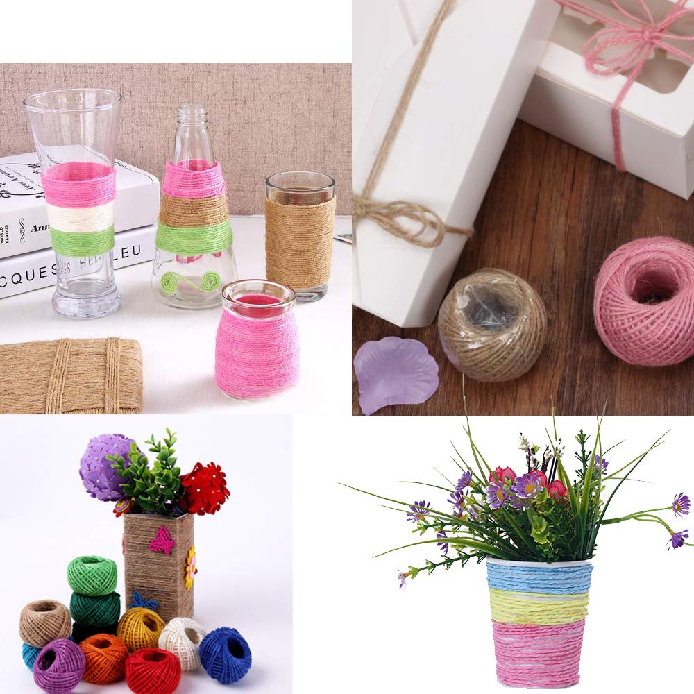 Jute Twine 12 Pack 3 Ply 12 Colors for Artworks and Gift Wrapping String Crafts Gift Twine 33 Yards per Roll