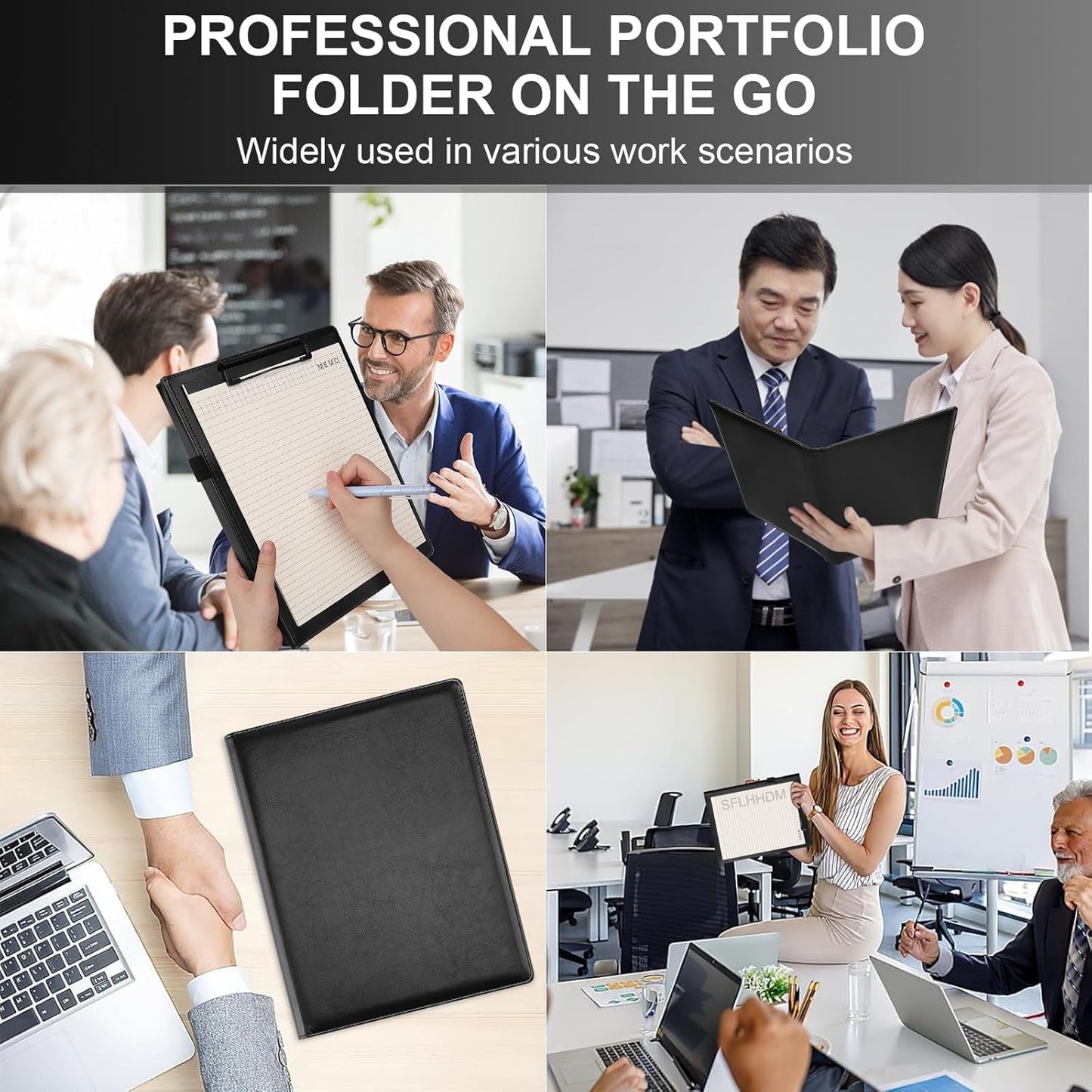 Portfolio Folder Padfolio with A4 Clipboard, Professional PU Leather Folder Binder with Clipboard Folio, Letter Size, Clip Board Organizer for Legal Documents, Business Card Resume Folder, Men Women